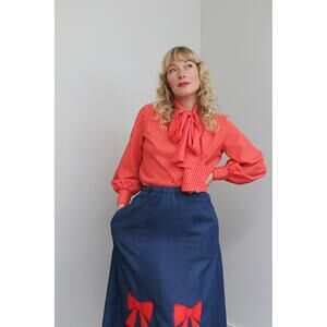 1960's Vintage Contessa Monique Ascot Bow Blouse ~ Women's XS SM~ Polka Dot Bow